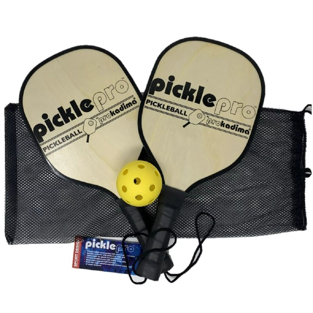 Sport Design Pro Kadima Pickle Pro Set Wood Paddles Ball Carrying Case Gift NEW